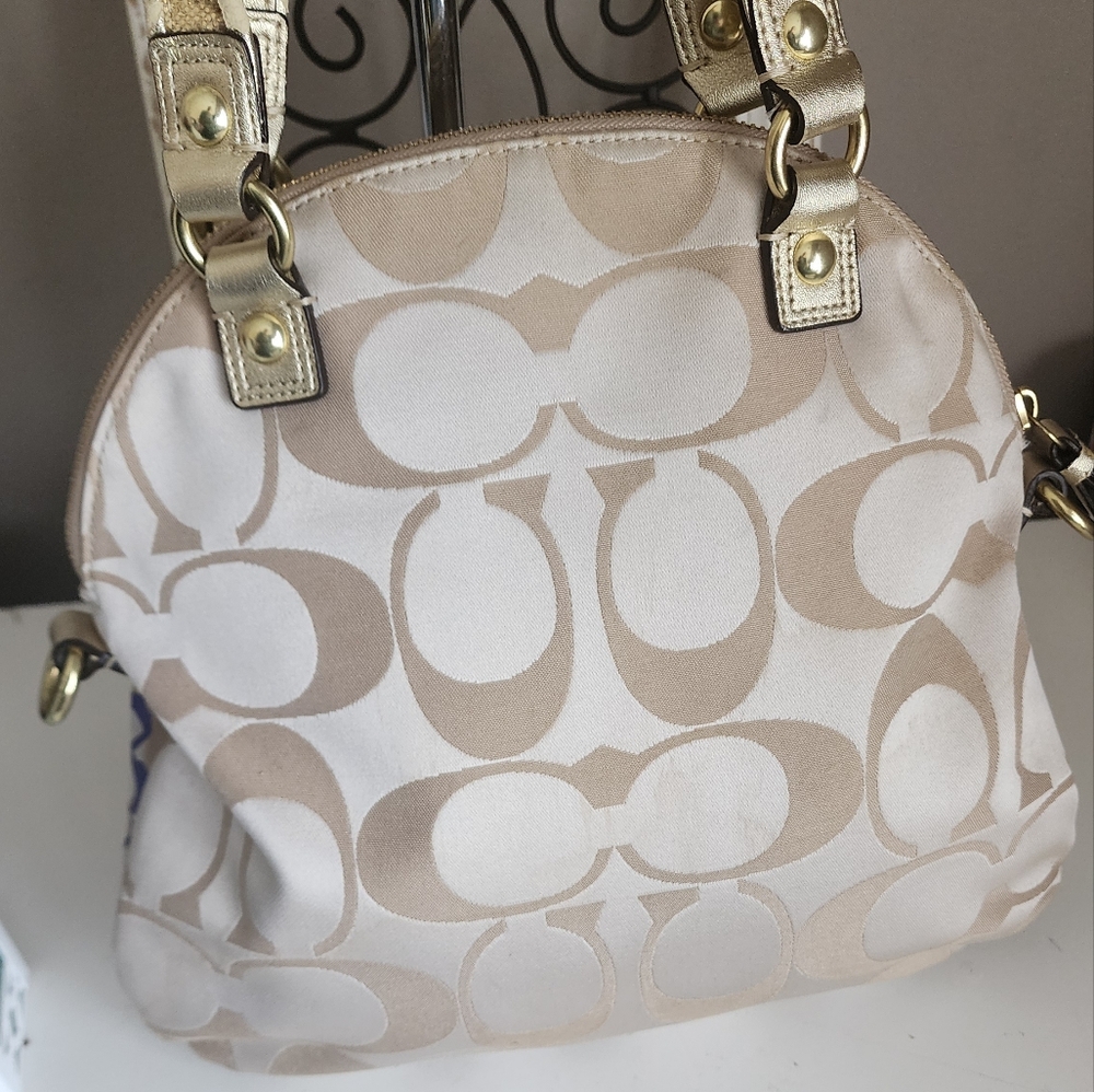 Coach Poppy Floral Crossbody Satchel Beige Gold Pink And Purple Women's Bag - Picture 2 of 8